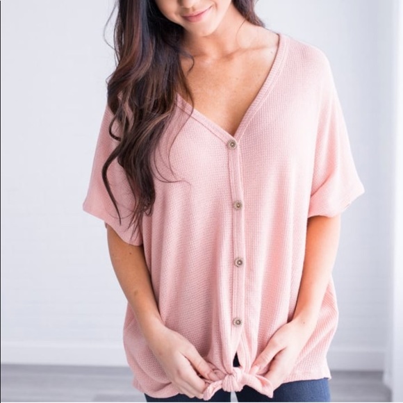 Tops - Mauve Knit Button Down Top